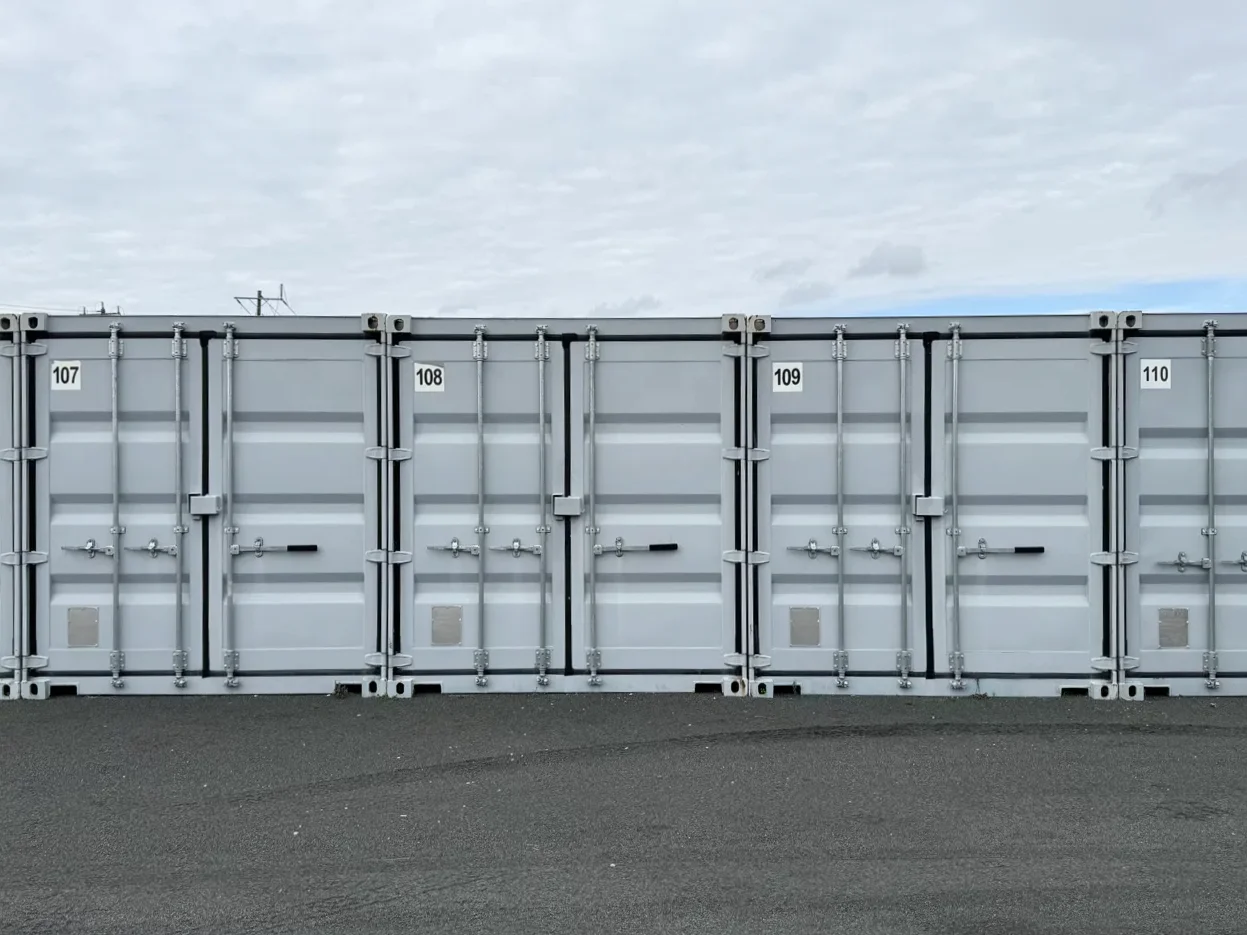 Row of secure storage containers at Ballarat RV & Self Storage